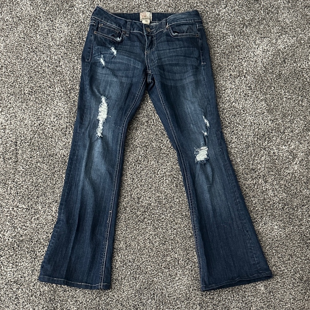 Dark Blue Distressed Women's Low Rise Jeans